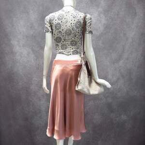 Vintage 100% silk satin midi skirt, rose pink, Size 6